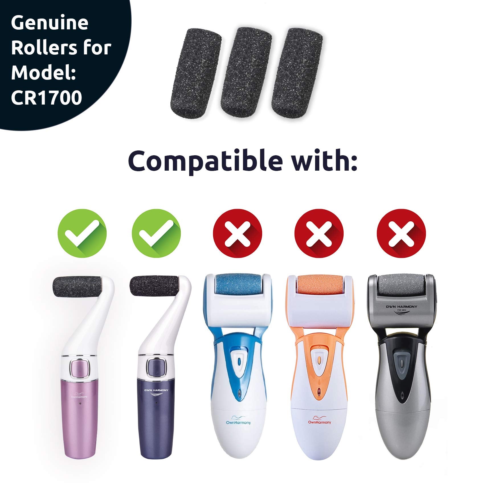 Extra Coarse Refill Rollers by Own Harmony for Electric Callus Remover CR1700: Professional Foot Care for Healthy Feet, Best Pedicure File Tools - Refills 3 Pack Extra Coarse Replacement Roller Heads
